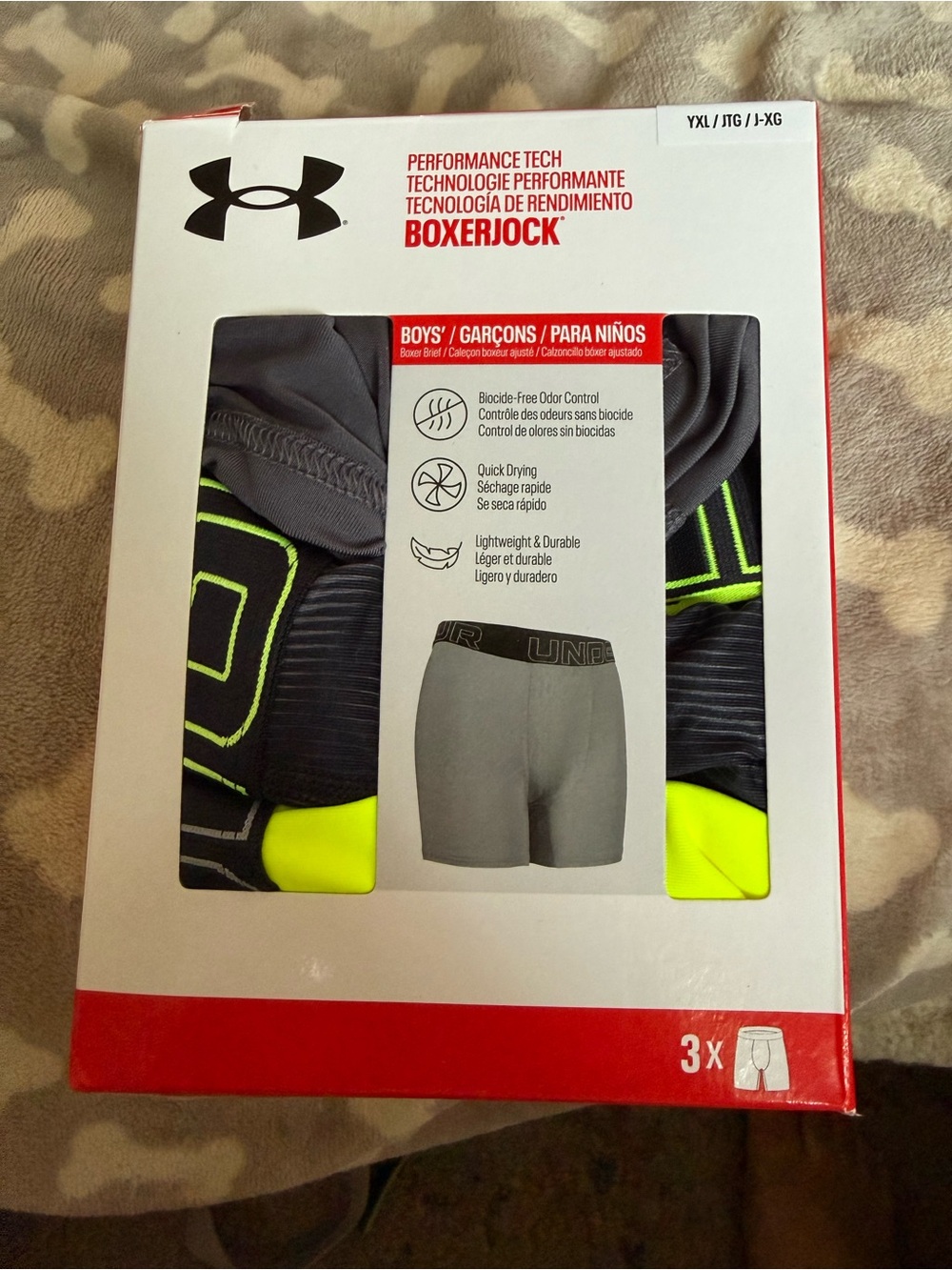 Under Armour Boys Boxer Briefs Black with Neon Yellow Trim